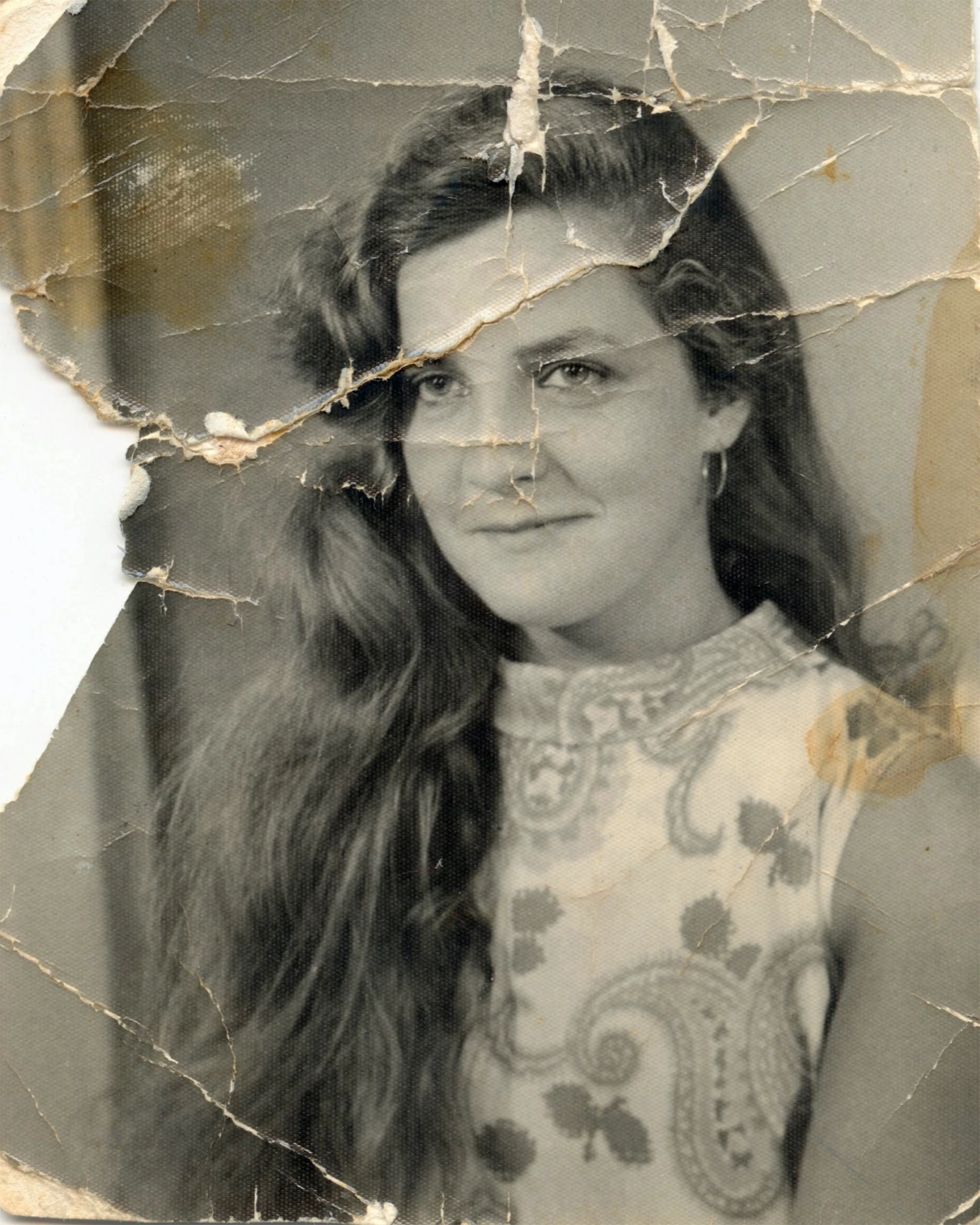 Scratched group photo before digital restoration